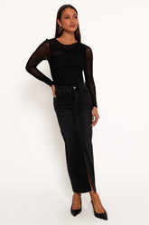 Dana Denim Midi Skirt - Black Wash