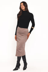 Una Suede Midi Skirt - Mushroom