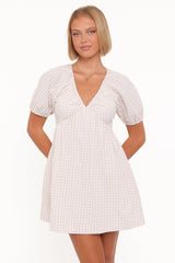 Cadhla Mini Dress - Beige Gingham
