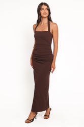 Ongelique Halterneck Maxi Dress - Brown