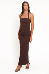 Ongelique Halterneck Maxi Dress - Brown