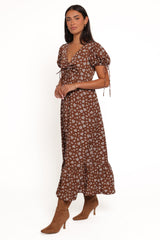 Zina Maxi Dress - Brown Ditsy Floral