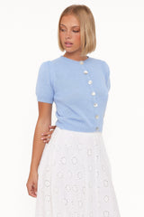 Zena Puff Sleeve Cardigan - Cornflower Blue