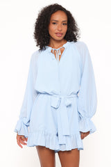 Brianna Long Sleeve Romper - Blue