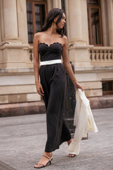 Elaria Scalloped Belted Jumpsuit - Black