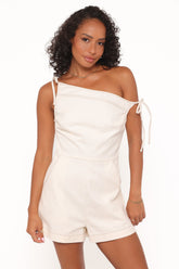 Tatum Off Shoulder Romper - Bone