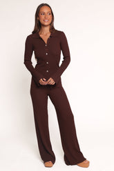 Aylia Ribbed Knit Set - Chocolate