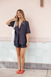 Aaliyah Chambray Tie Front Top - Dark Wash