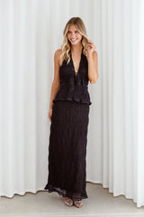 Zafira Textured Halter Top - Black