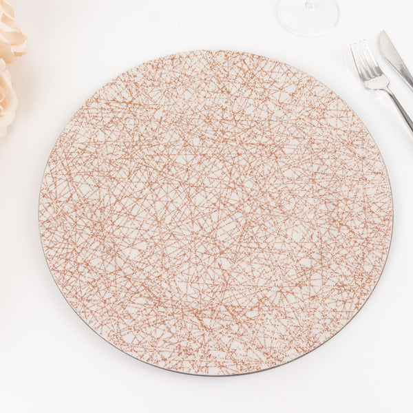 6-Pack Acrylic Round Charger Plates 13" in Rose Gold with Glitter Abstract Lines Pattern, Decorative Dinner Party Charger Tableware