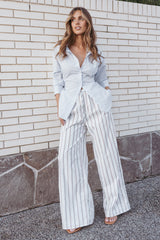Ember Cotton Pants - Blue Brown Stripe