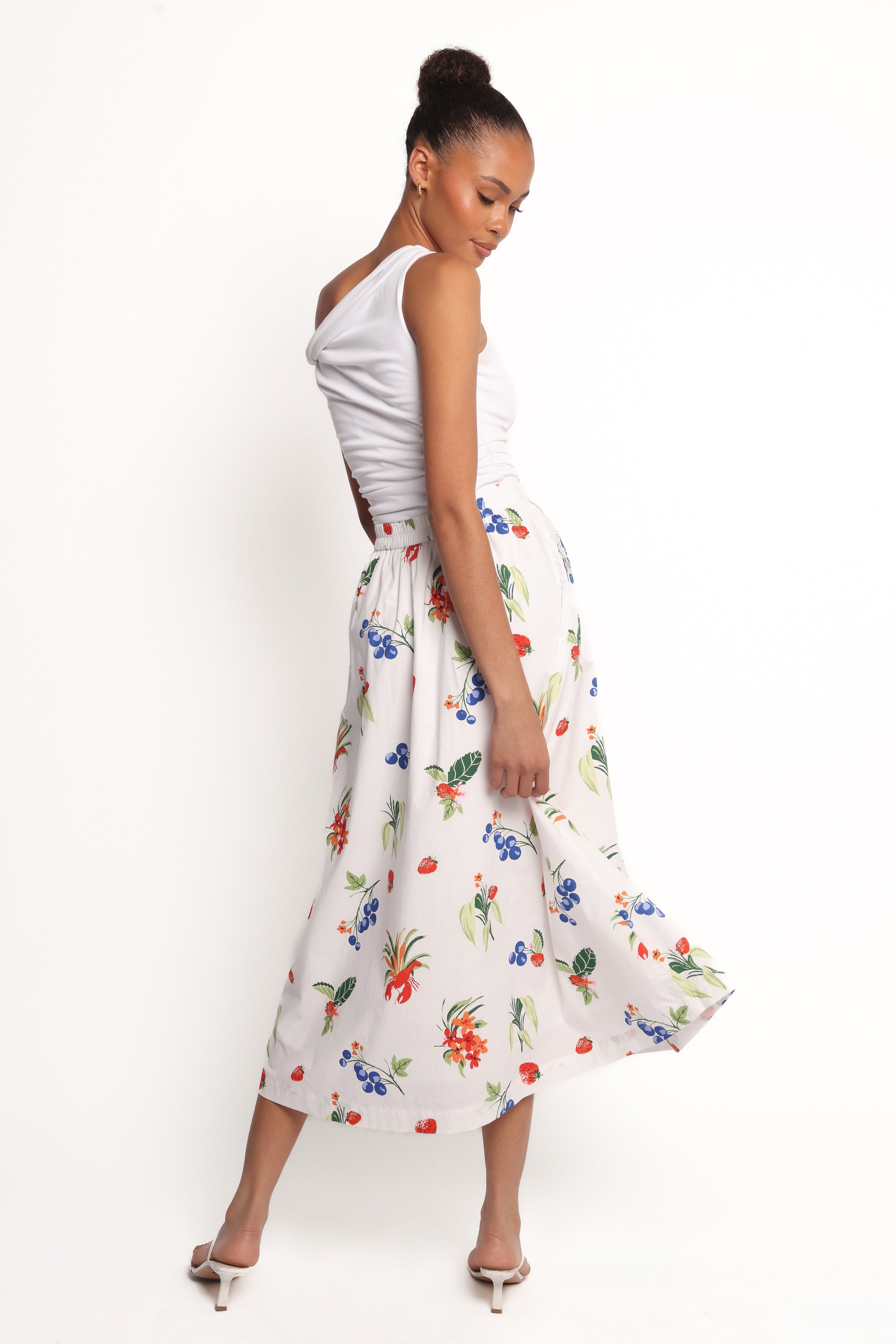 Geneva Midi Skirt - Off White Red
