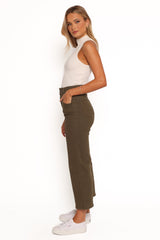 Georgette High Waisted Straight Leg Pants - Olive
