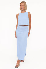 Madison Linen Column Skirt - Blue