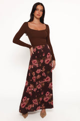 Vivie Midi Skirt - Chocolate Floral