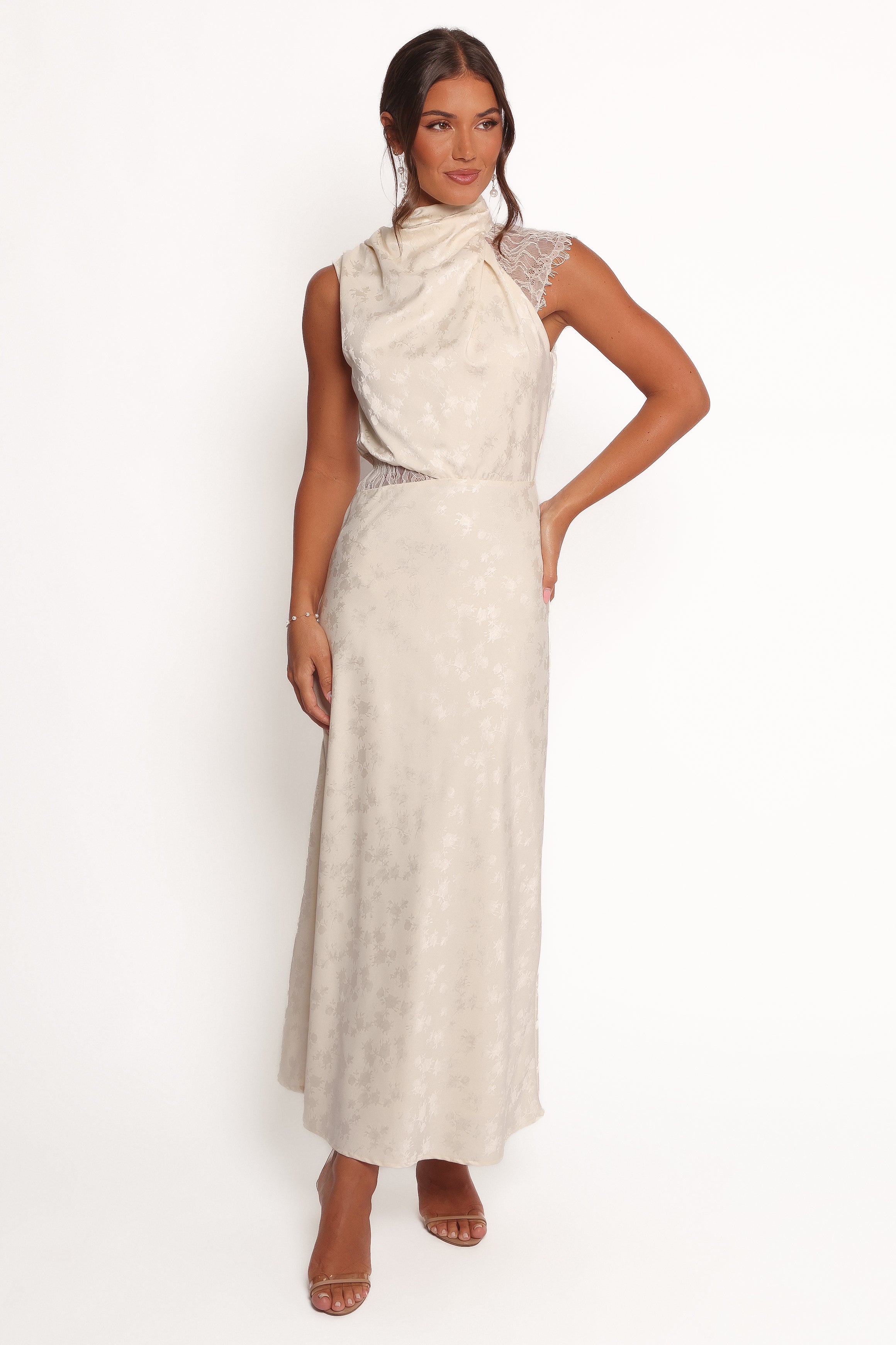 Anabelle Halter Neck Lace Maxi Dress - White