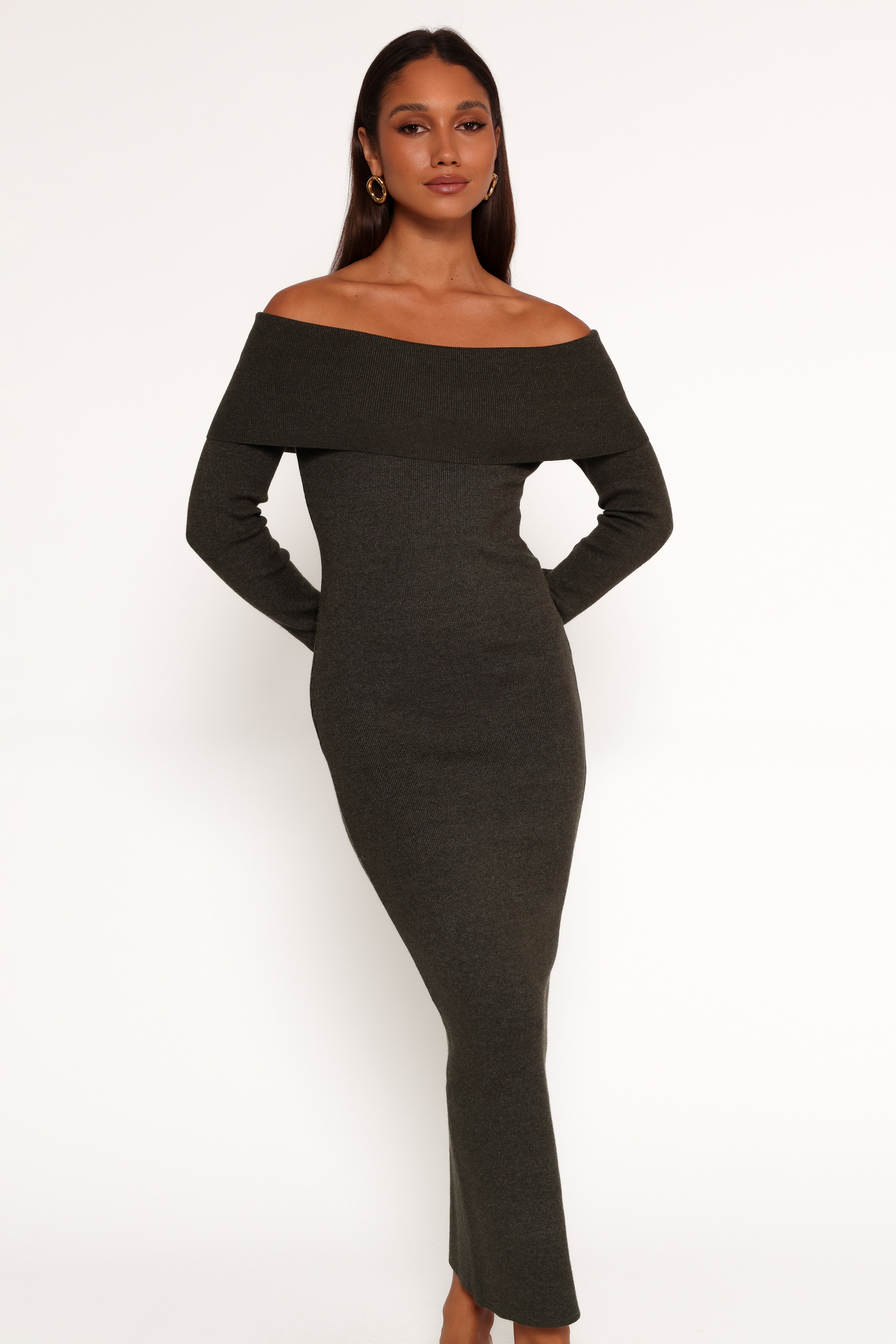 Archie Off The Shoulder Midi Dress - Olive