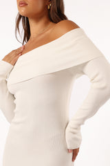 Archie Off the Shoulder Midi Dress - White