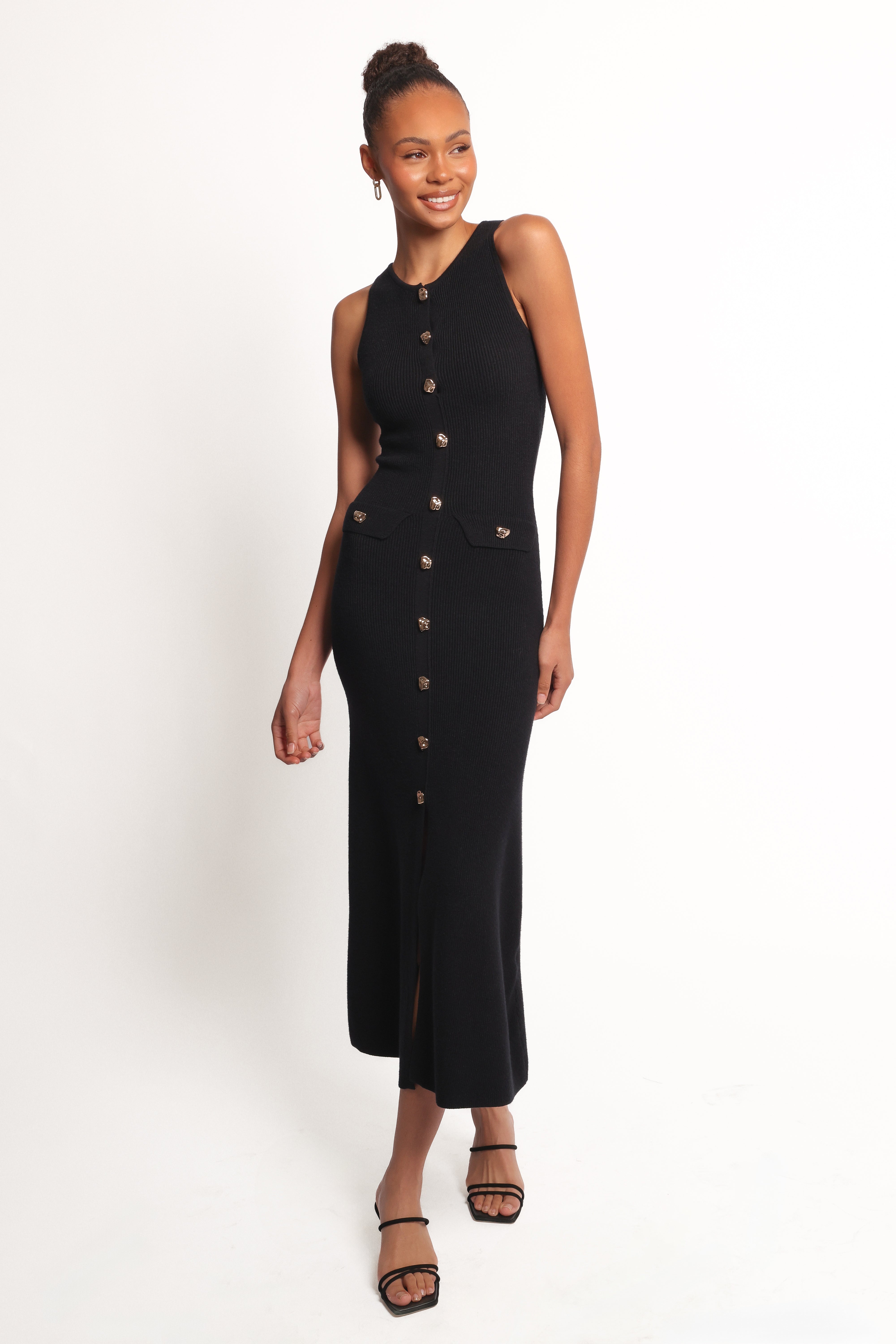 Aspen Button Up Knit Dress - Black