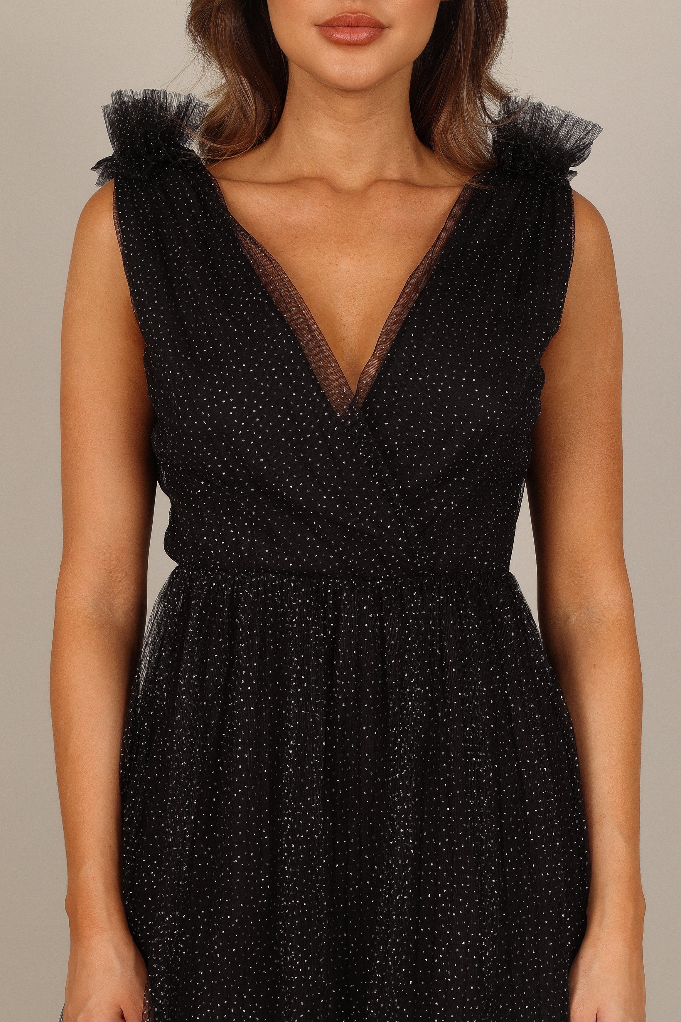 Asteria Tulle Tiered Maxi Dress - Black Sparkle