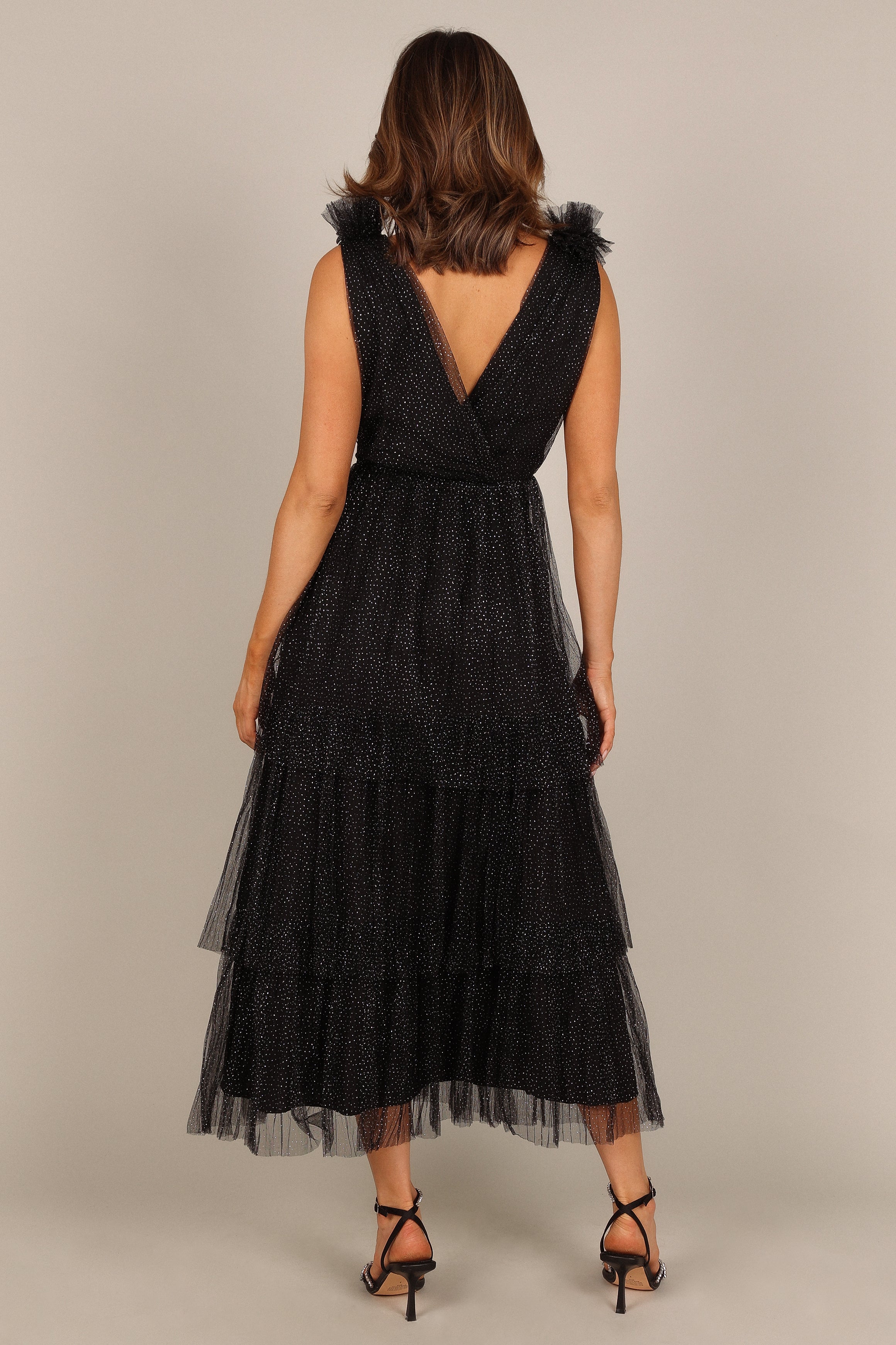 Asteria Tulle Tiered Maxi Dress - Black Sparkle