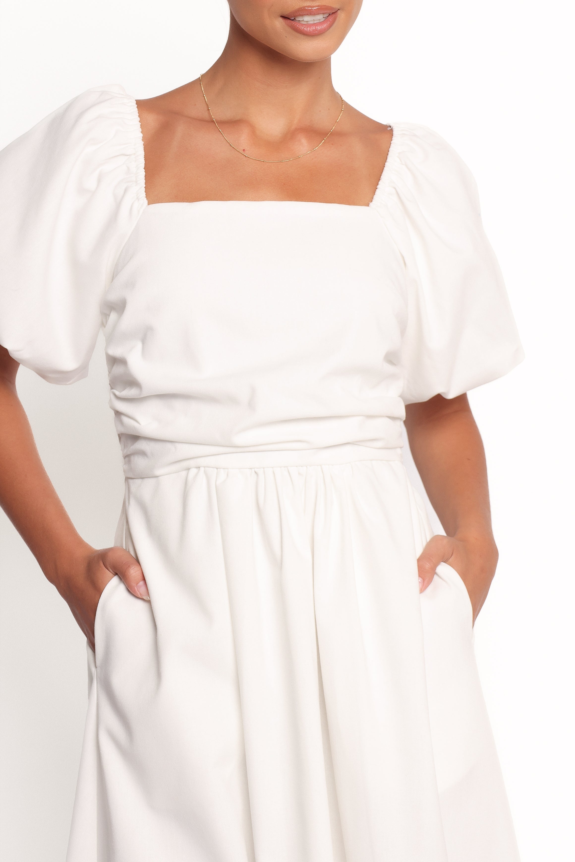 Clo Puff Sleeve Midi Dress - White
