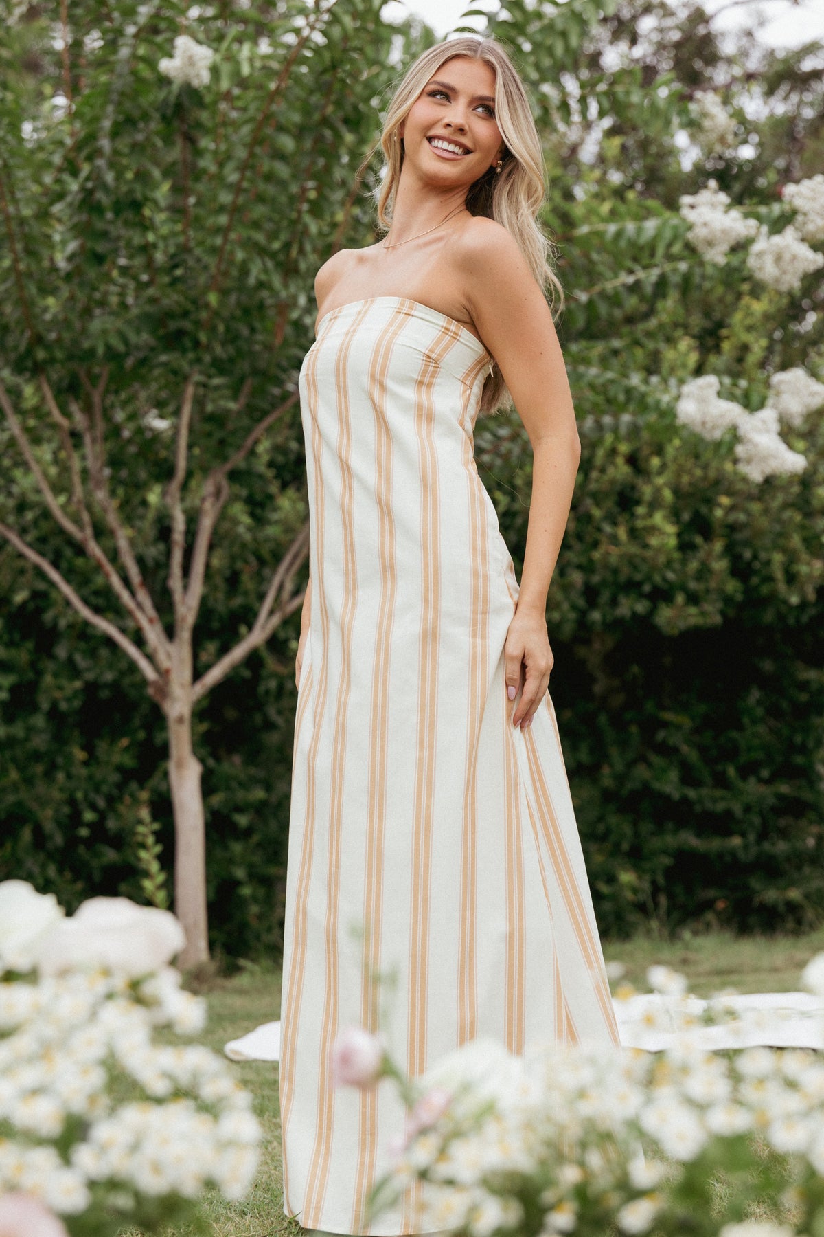 Luisa Midi Dress - Brown Stripe
