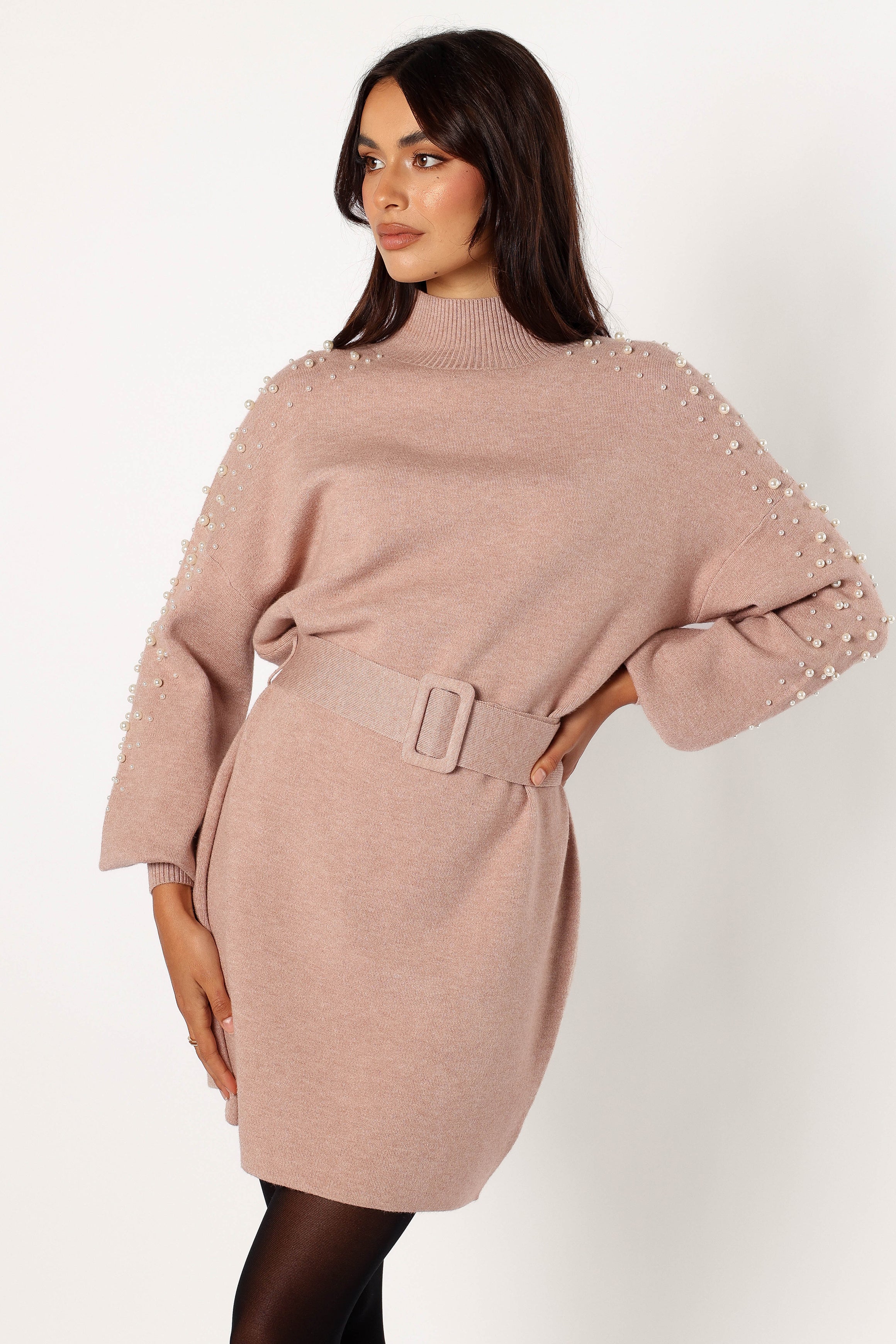 Maeve Long Sleeve Mini Dress - Mocha