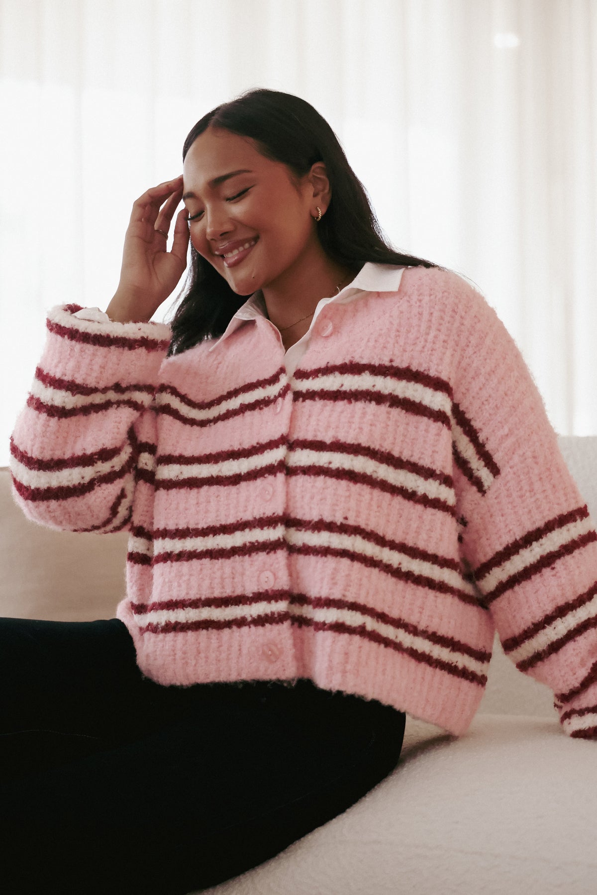 Albertine Cardigan - Pink Stripe