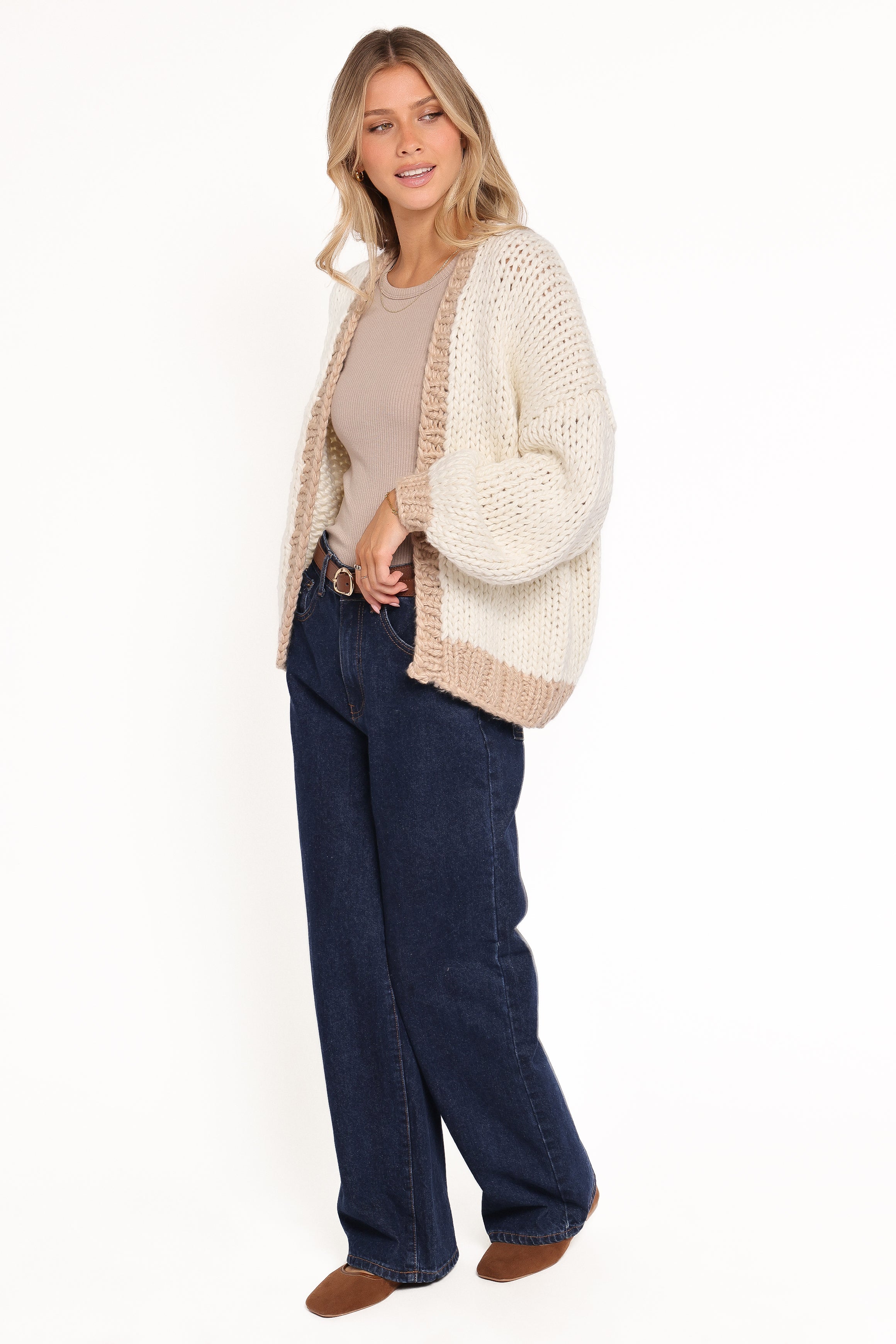 Anige Contrast Trim Cardigan - Cream