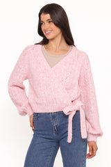 Etta Ballet Wrap Knit Sweater - Pink
