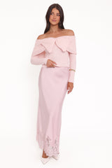 Helene Bow Off Shoulder Knit Sweater - Pink