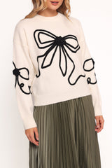 Isiora Bow Embroidered Knit Sweater - Cream