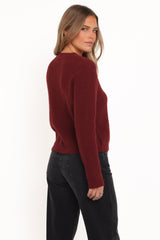Jones Rosette Cardigan - Burgundy