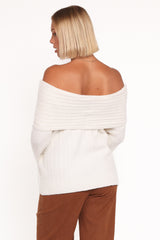 Kenny Off Shoulder Knit Sweater - Cream