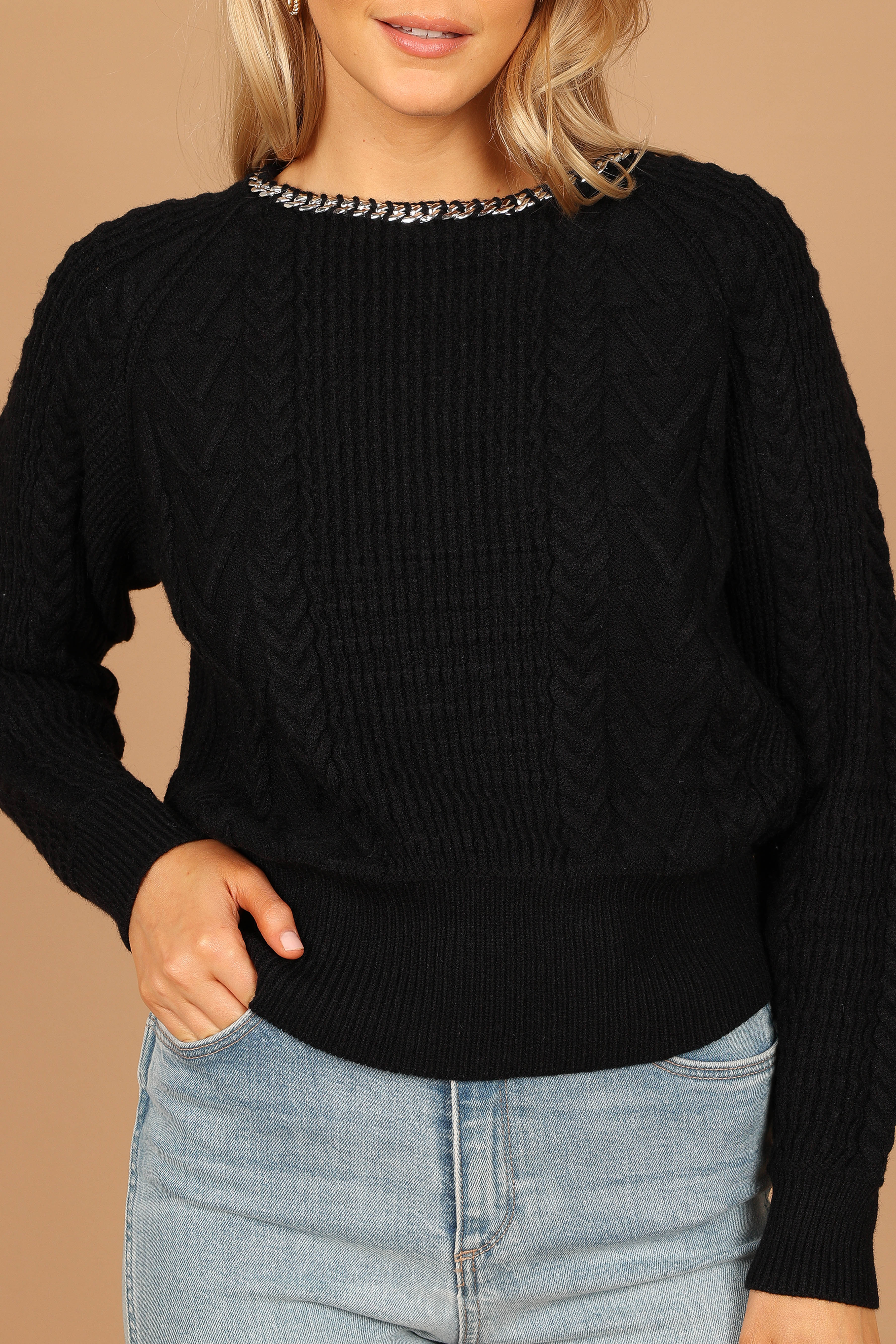Liv Chain Detail Knit Sweater - Black