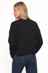 Loulani Heart Button Cardigan - Black