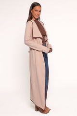 Vallis Contrast Trim Long Cardigan - Beige
