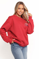 Torie Apres Ski Camp Sweatshirt - Cherry