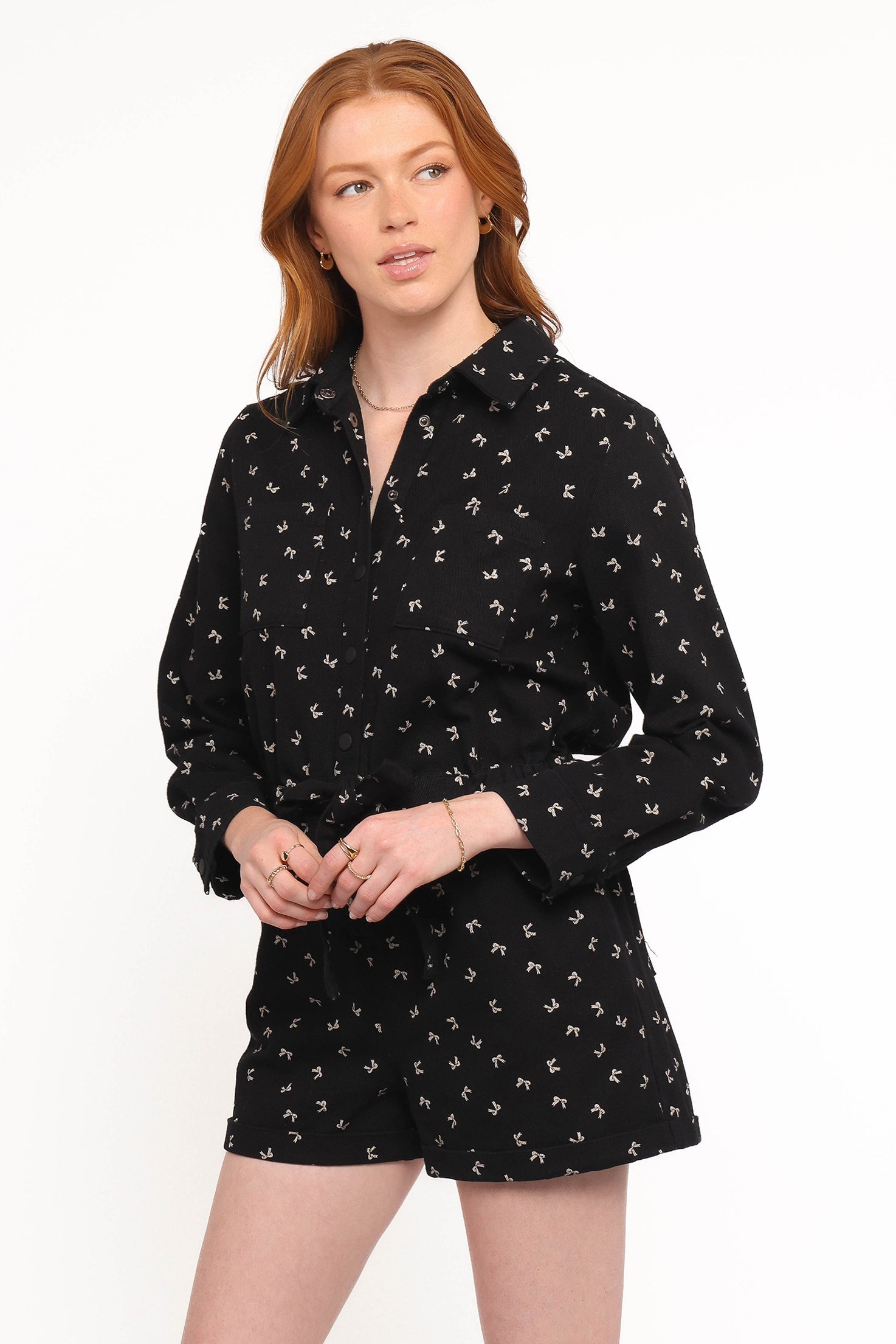 Niqui Long Sleeve Romper - Black Cream