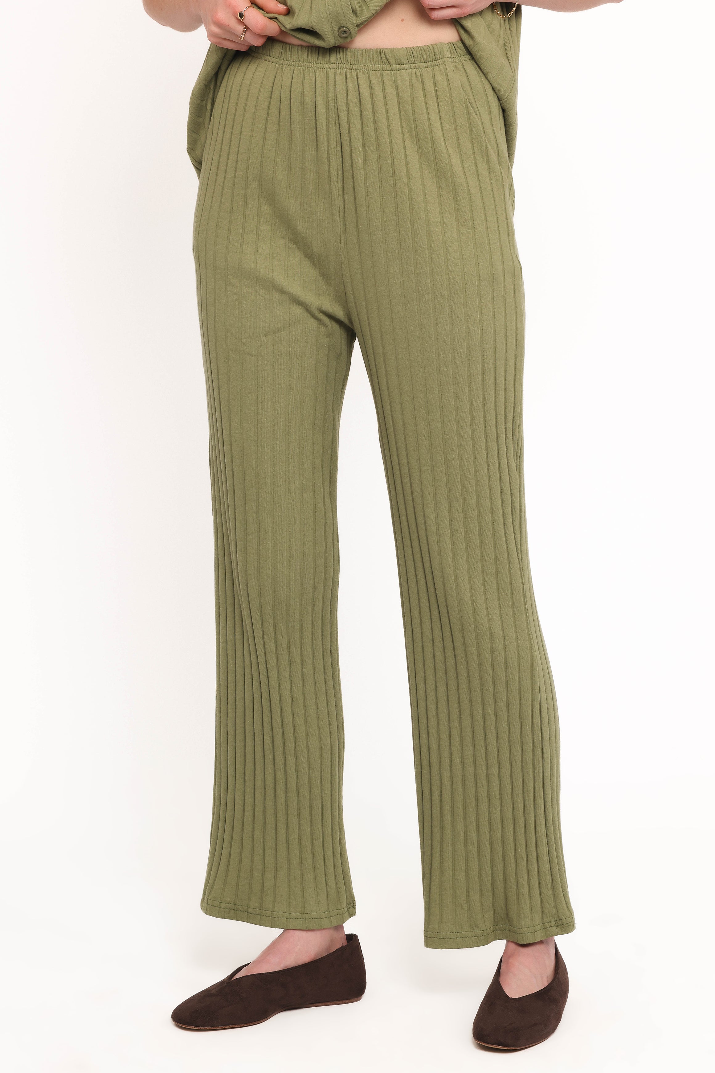 Phillipa Wide Ribbed Shirt Set - Olive