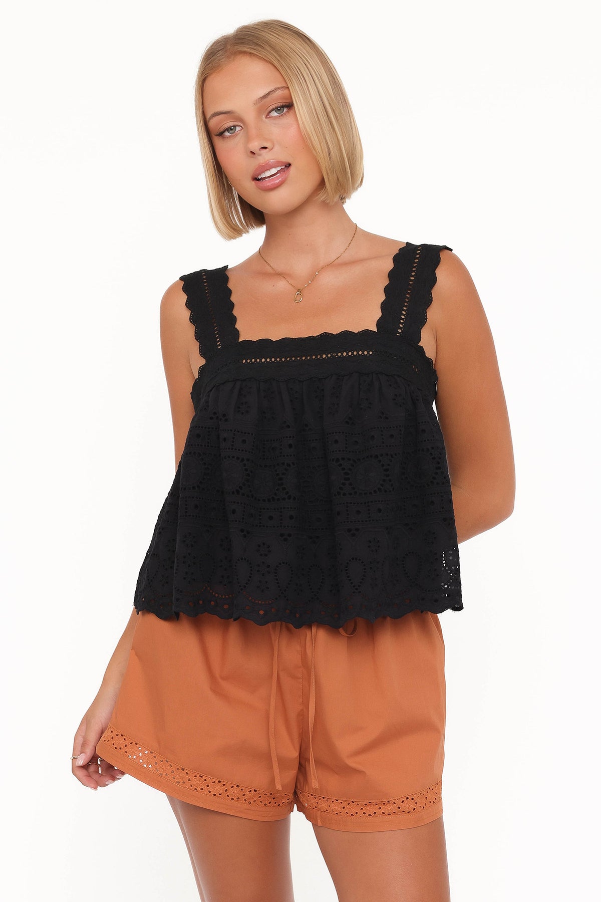 Aideen Eyelet Top - Black