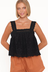 Aideen Eyelet Top - Black