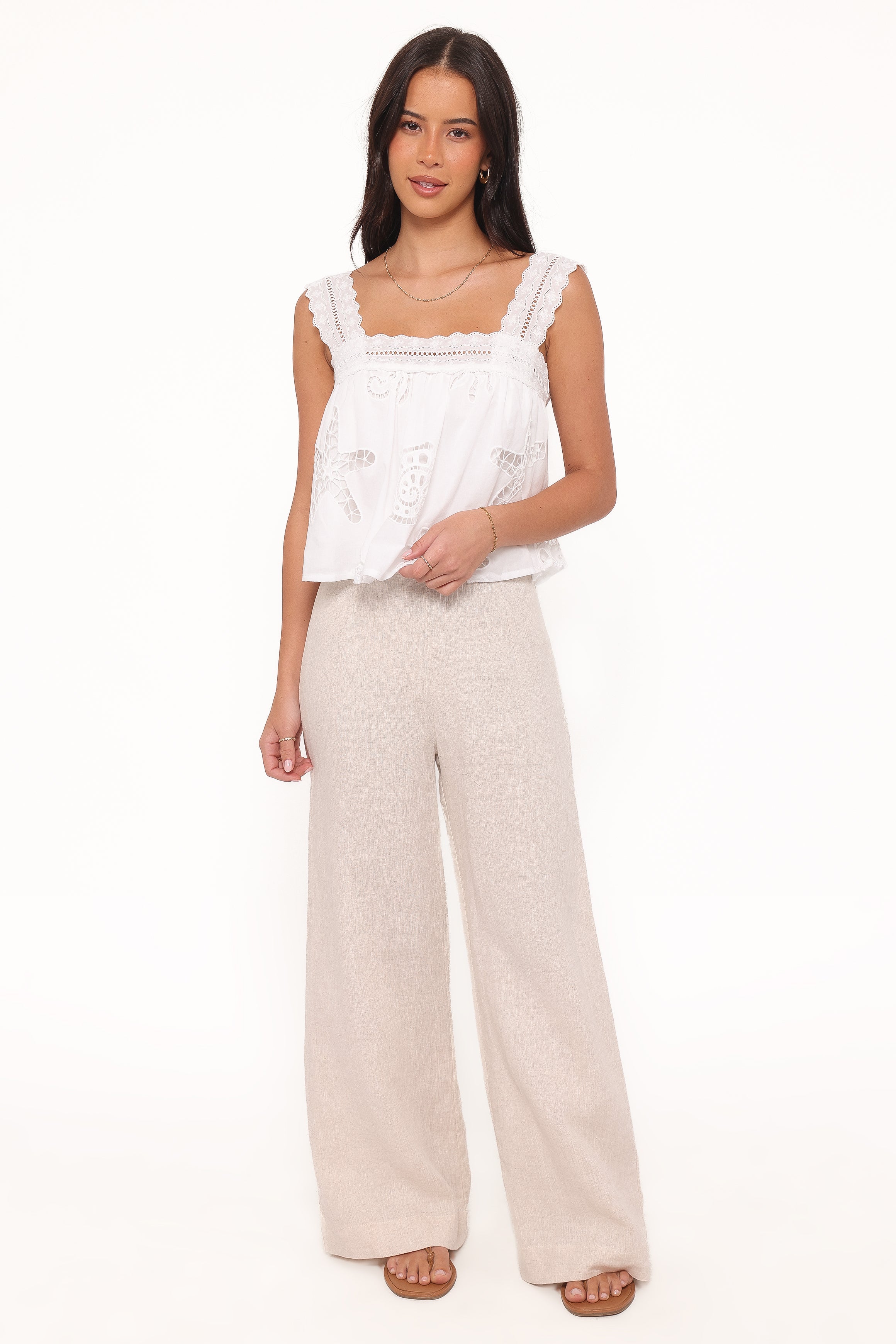 Aideen Eyelet Top - White Shell