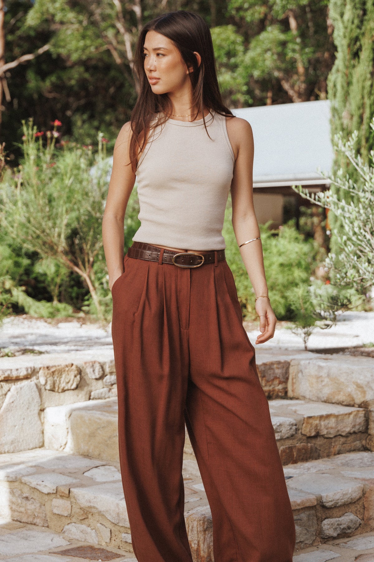Ari Ribbed Tank Top - Wheat