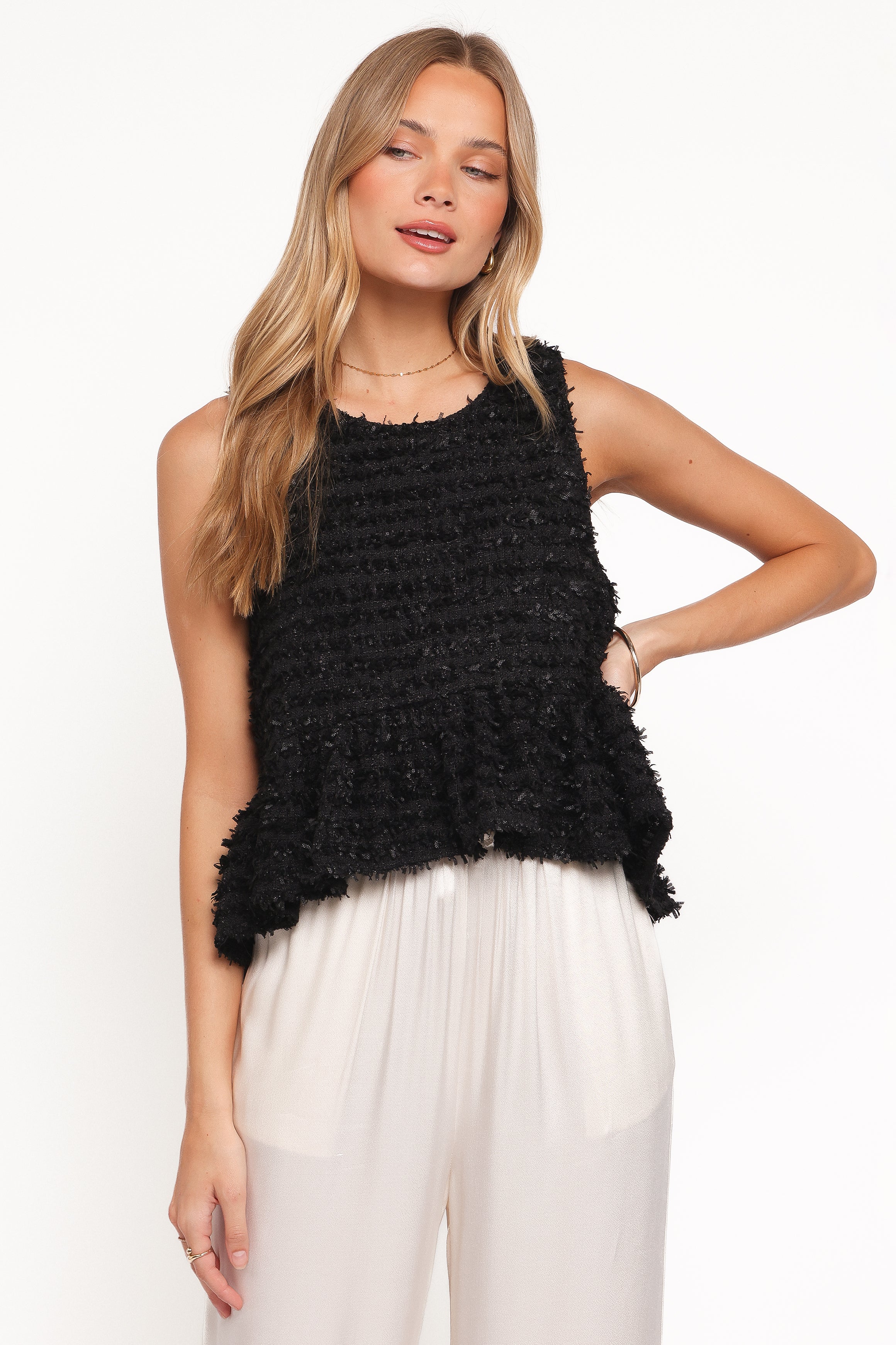 Meira Peplum Drop Hem Tank Top - Black