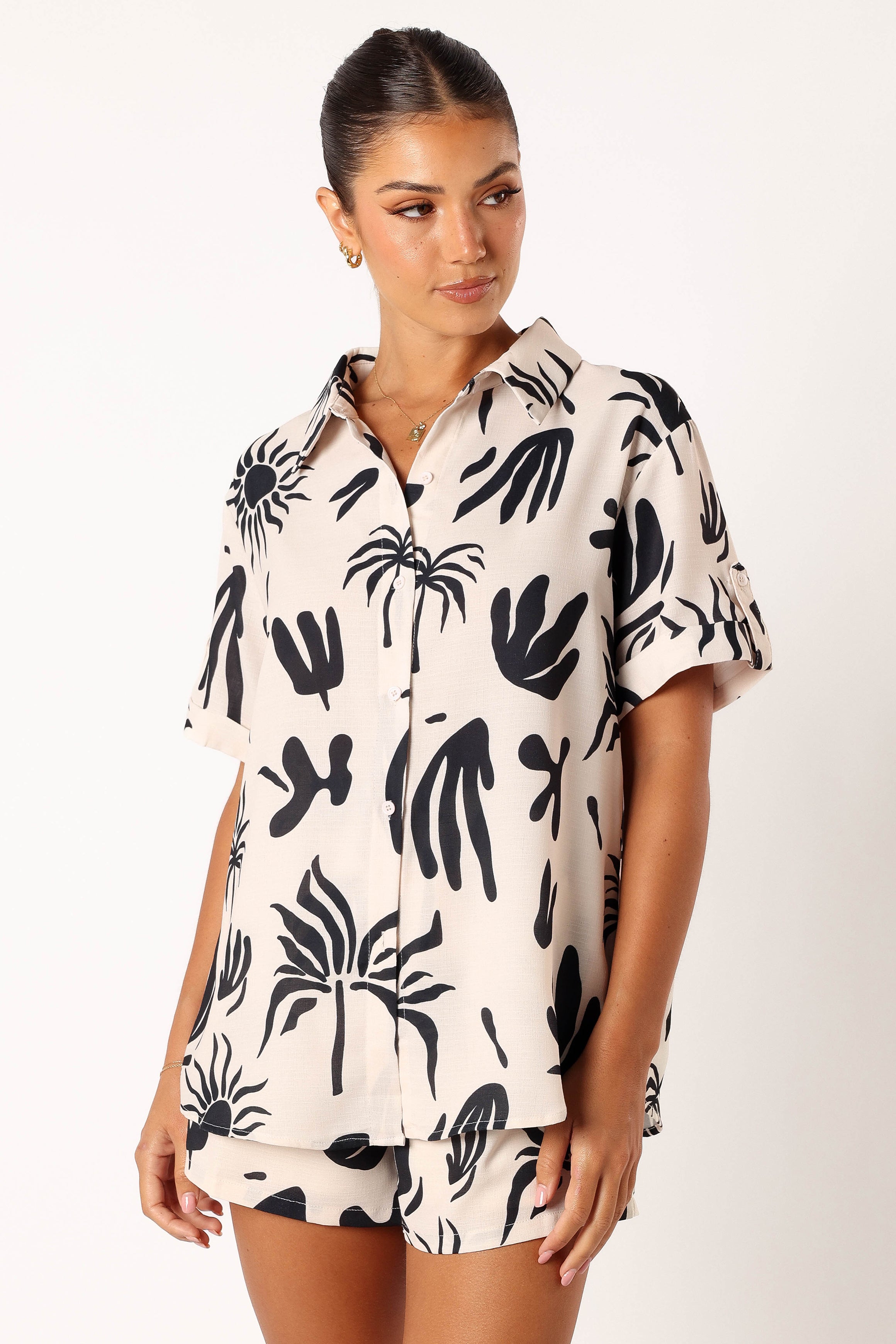 Sawyer Short Sleeve Shirt - Beige Black