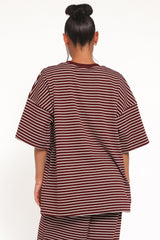 Wilda Oversized Tee - Burgundy Cream Stripe