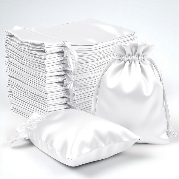 60 Pack 4"x6" White Satin Wedding Party Favor Bags, Drawstring Pouch Gift Bags
